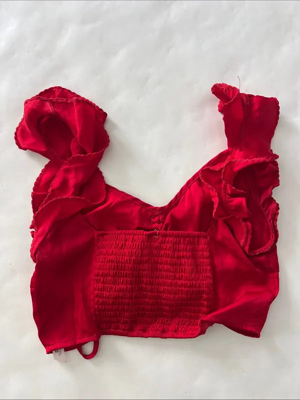 Intimately Free People - Red Ruched Flutter Ruffle Cinch Crop Tank Top XS - Image 3