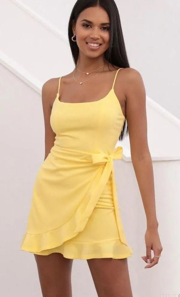 Lucy in the Sky Capri Ruffle Tie Dress in Light Yellow - Image 3