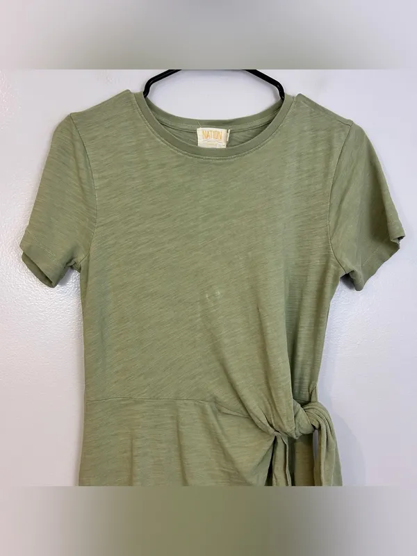 Nation LTD Lavi Tie Front Sage Green Cotton Maxi T-Shirt Dress Size XS - Image 3