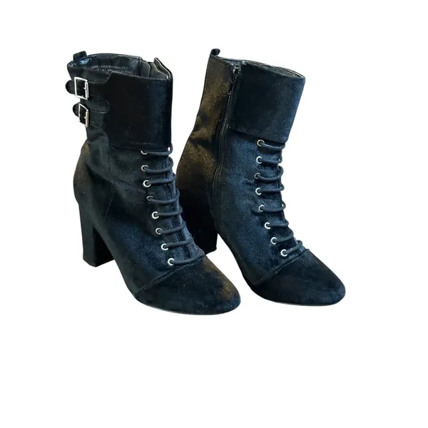 Jiba Velvet Lace Up Ankle Boots Womens 8 Black Goth‎ Victorian Steampunk Buckle - Image 15