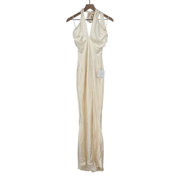Lulus Ivory‎ Halter Maxi Dress Formal Gown Sleeveless Evening Party Size S - Image 3