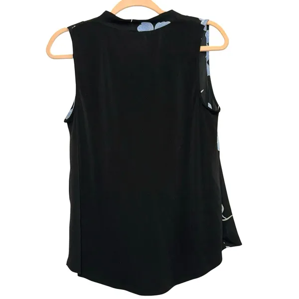 Worthington Sleeveless Blouse Small‎ Black Blue Floral V-Neck Work Office Top - Image 2
