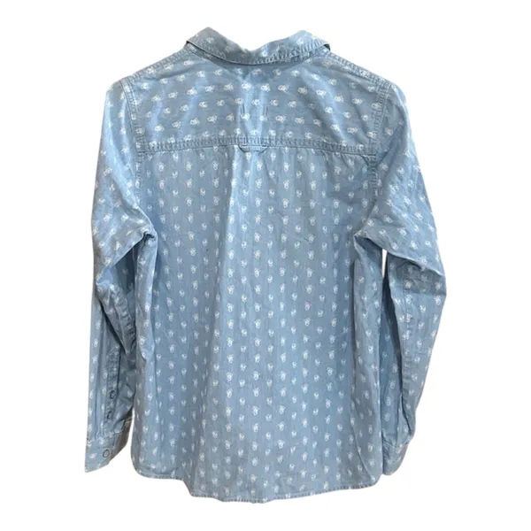 Madewell Chambray with White Floral Print Button Down Long Sleeve Blouse - Image 5
