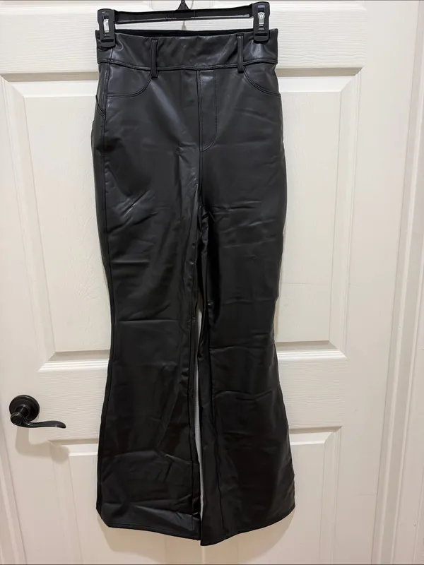 HALARA Black Faux-Leather High Waist Fleece Lined Flare Pants Small (4/6) - Image 5