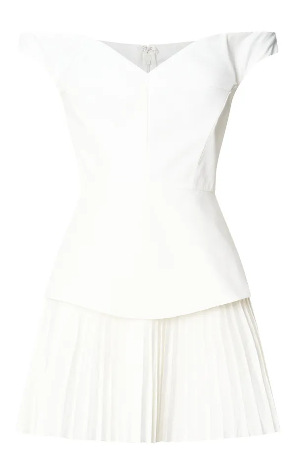 New Showpo IZARA Mini Dress Off Shoulder Pleated Dress In Off White Size 8 - Image 4
