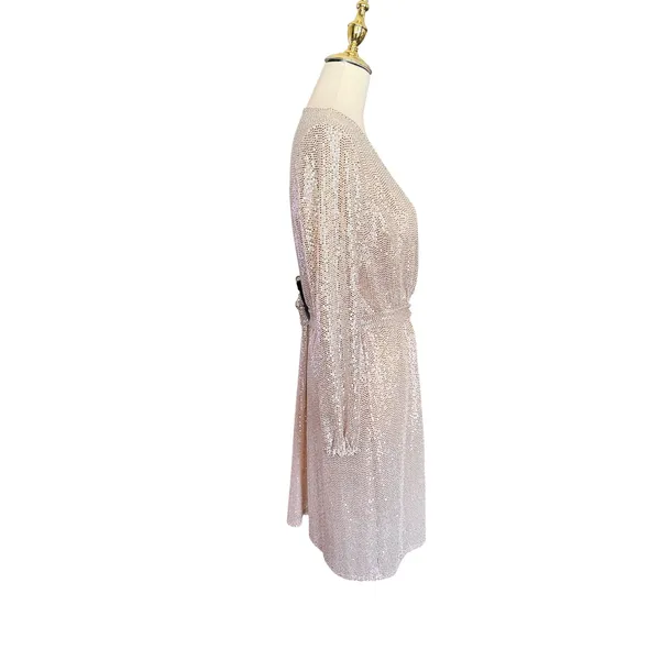 JM Studio‎ by John Meyer Metallic Sequin Wrap Dress Gold Size 14 Long Sleeve - Image 3