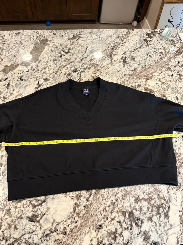 Gap Black V Neck Cropped Sweatshirt Small Oversized Boxy Pullover - Image 6