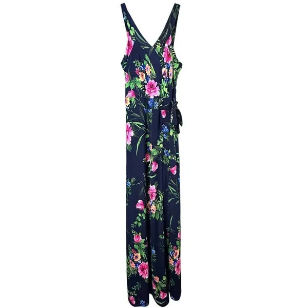 Floral Navy Wrap Maxi Dress Size Small - Image 2