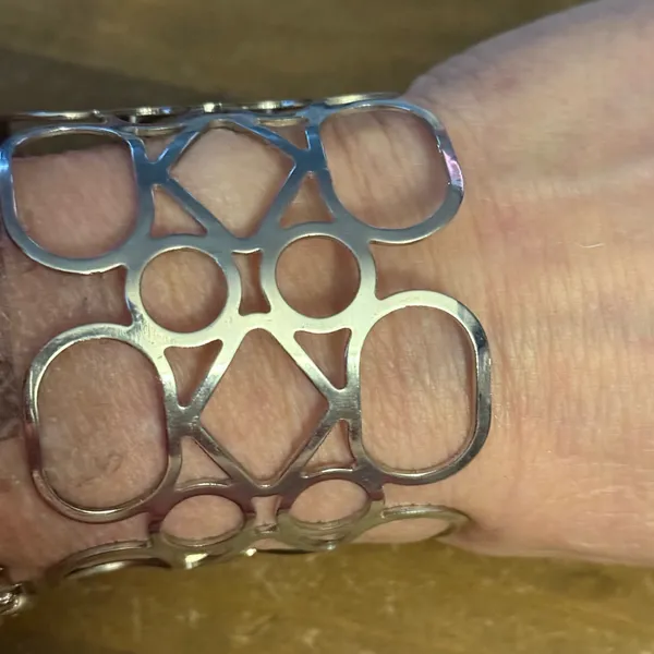 Silver tone wide geometric cutout cuff bangle bracelet - Image 2