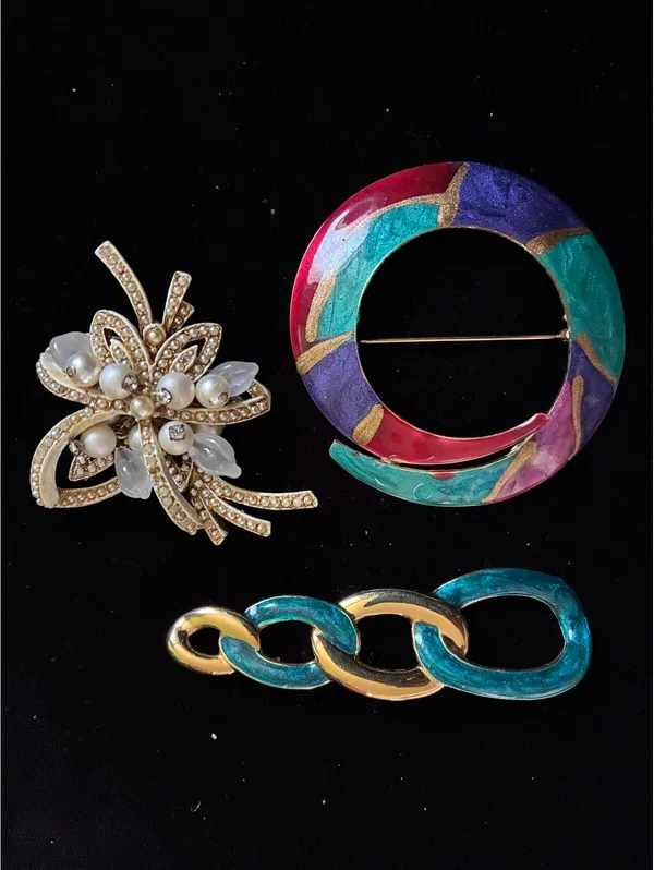 Vintage Brooch Pin Lot 5 Pcs Enamel Gold Tone Abstract Floral Geometric Jewelry - Image 6