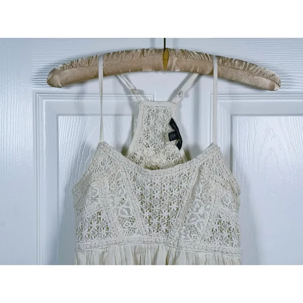 Vintage Y2K American Eagle Babydoll Mini Dress XS Cream Boho Country Concert - Image 5