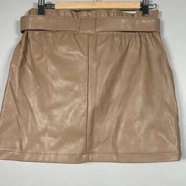 CI Sono Womens Skirt Size L Brown Mini‎ Faux Leather Short Belted - Image 5