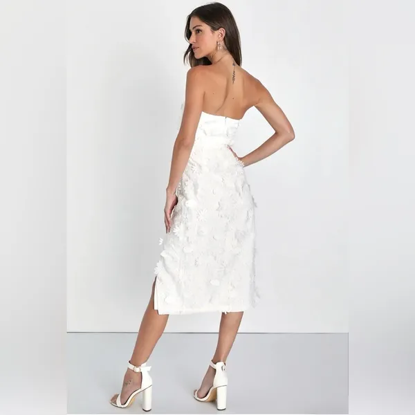 NWOT Elevated Sensation White 3D Floral Embroidered Midi Dress - Image 3
