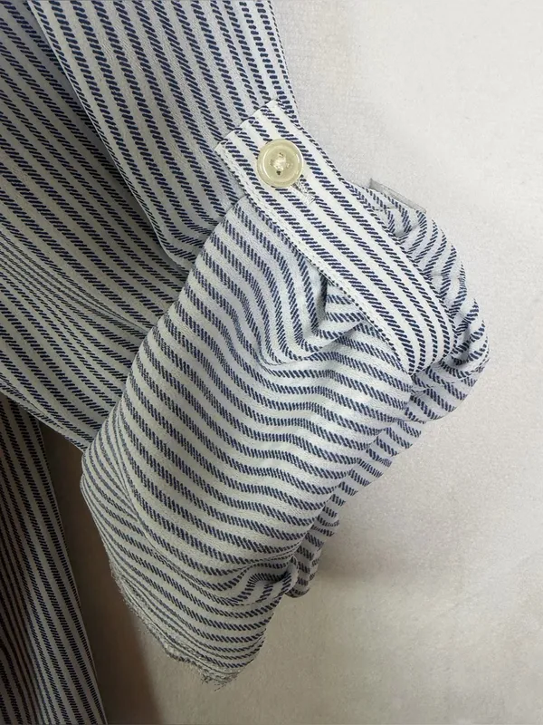 LOFT Women XL Blue White Striped Button Down Shirt Roll Tab Coastal Oversized - Image 6