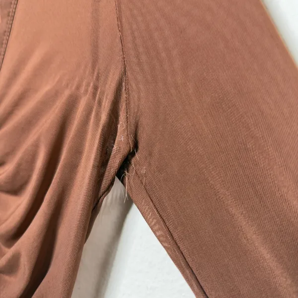 Free People Women Lucky Mesh Shirtee Top XS Brown‎ Mesh Ruched Button Up - Image 5