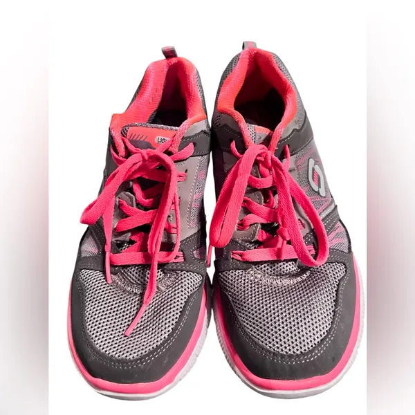 Skechers Flex Sole 11727 Sneakers Lightweight Memory Form 7.5 Grey/Pink Orange - Image 4