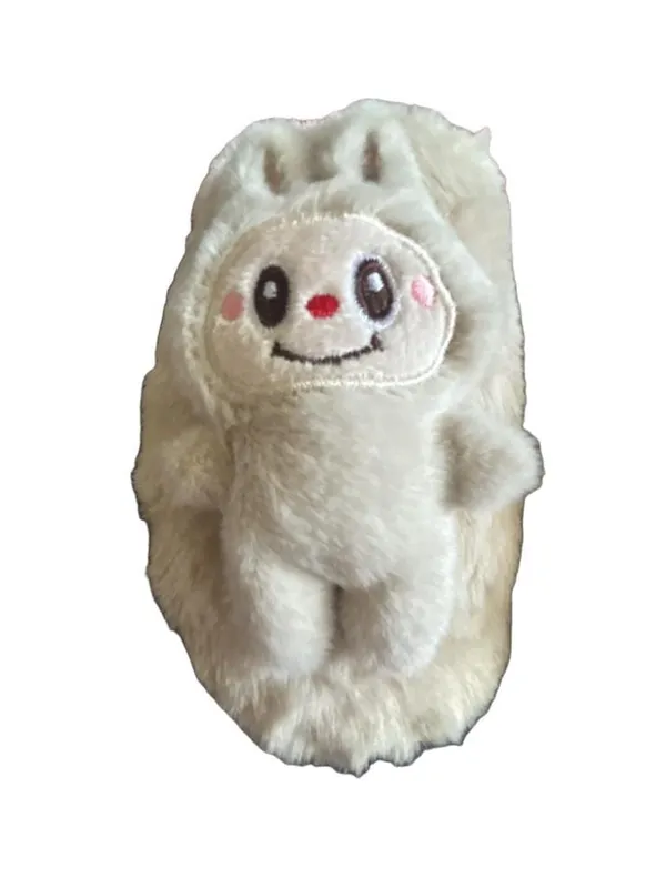 Rouge Plush Beige Slippers with Labubu Character Detail Size Medium 7/8 - Image 10