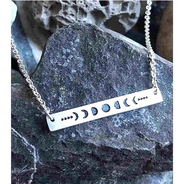 Boutique White Gold Plated‎ Celestial Necklace w/ Moon Phases Bar Pendant Necklace 16-18” - Image 10