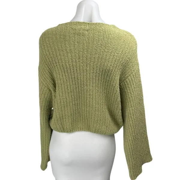 Lush Women's Green Ribbed Knit Long Sleeve Fleece Sherpa Sweater Top Size M - Image 2