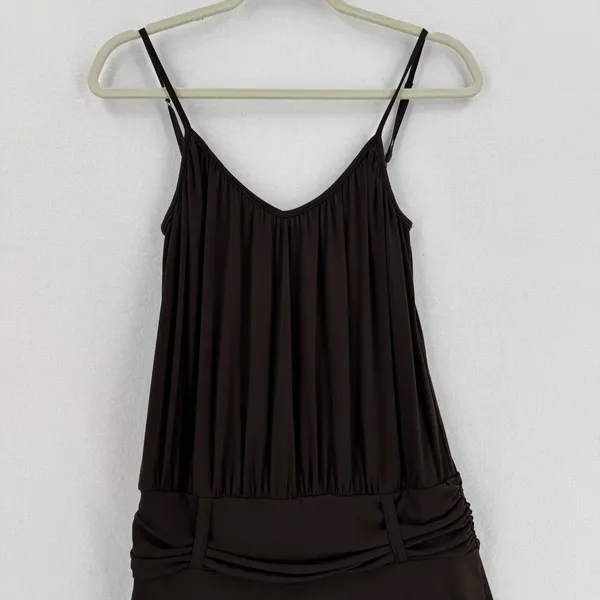 Lapis Women S Brown Wide Leg Jumpsuit Spaghetti Strap Ruched Waist Y2K 2000 Boho - Image 3