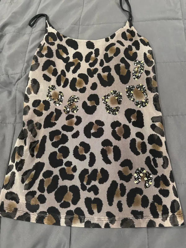 Old Navy Women’s Leopard Print Sequin Cami Tank Top Spaghetti Strap Y2K Animal Print - Image 5