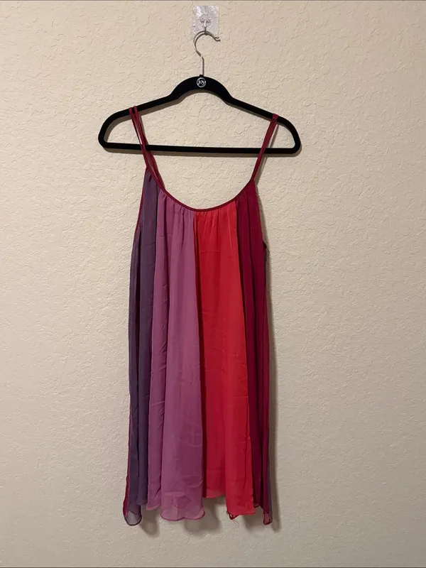 Free People Colorblock Spaghetti-Strap Camisole Dress in Red, Pink, Purple - Image 3
