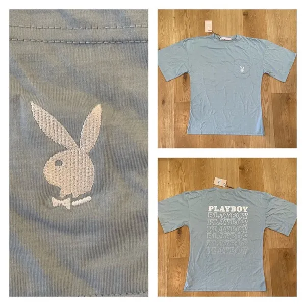 Missguided - Playboy Repeat Logo Pocket Tee in Blue - Image 2