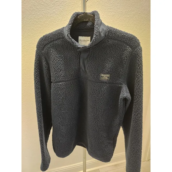 ​Abercrombie & Fitch Sherpa Fleece Pullover Snap Mock Neck Sweater Navy Blue S - Image 4