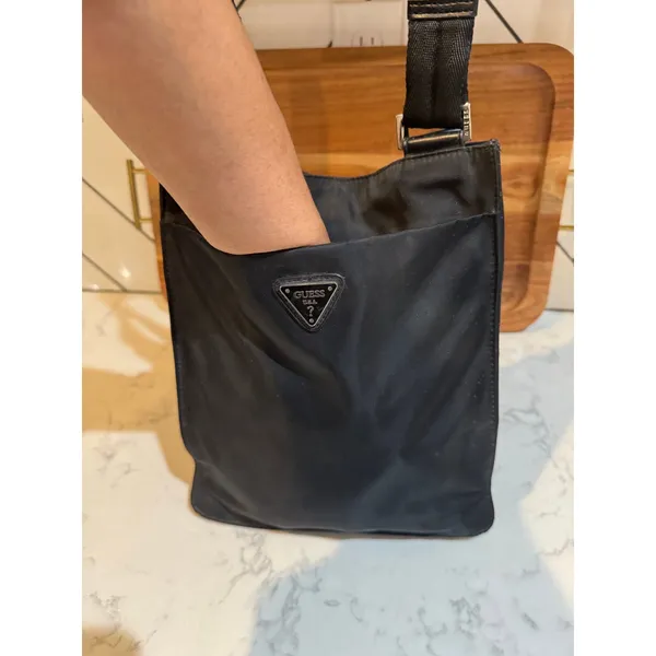 vintage black Guess triangle logo nylon shoulder crossbody bag 90s early Y2K - Image 3