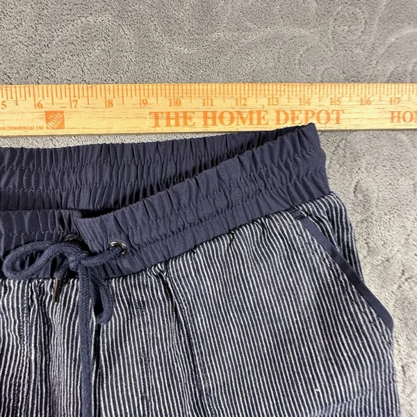 Athleta Pinstripe Wide Leg Pants Womens 4 Blue 100% Linen Coastal Drawstrings - Image 4