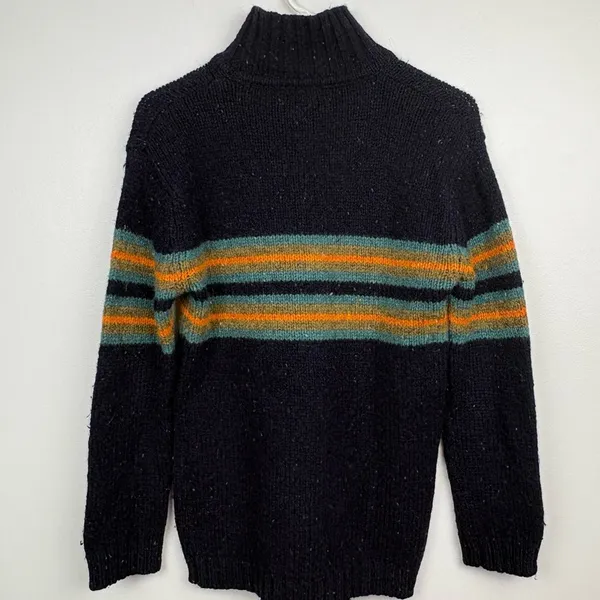 VTG J. CREW 100% Shetland Wool Black Stripe Mock Neck Sweater - Size S - Image 10
