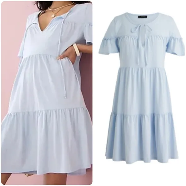 J.Crew Broken-in Jersey Tiered Mini Dress Light Blue - Image 2