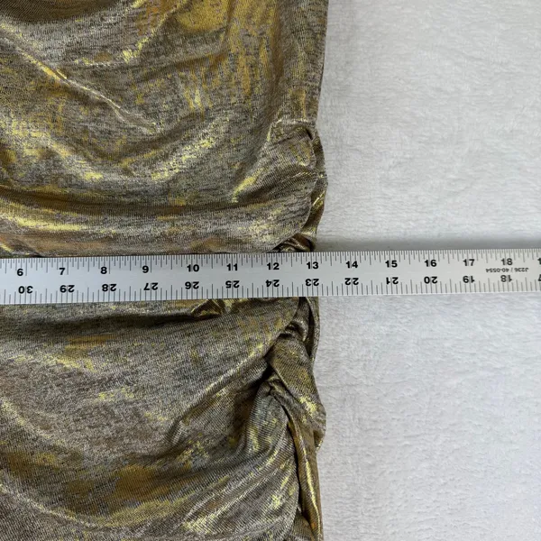 Anthropologie Gold Metallic Maxi Dress Sleeveless Ruched‎ Slit Cowl Neck S NEW - Image 5