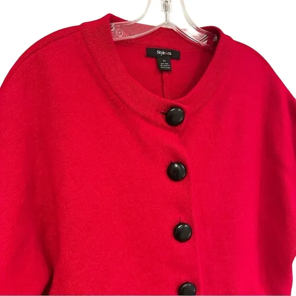 Style & Co Short Sleeve Wool Blend Cardigan Sweater Women's XL Red Cropped NWOT‎ - Image 2