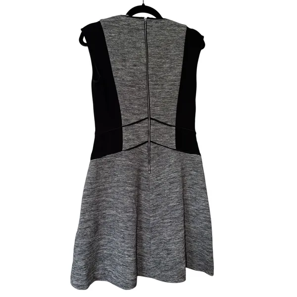 Rebecca Taylor Grey Black Colorblock Fit Flare Dress Cap Sleeve V-Neck Zip Back - Image 2