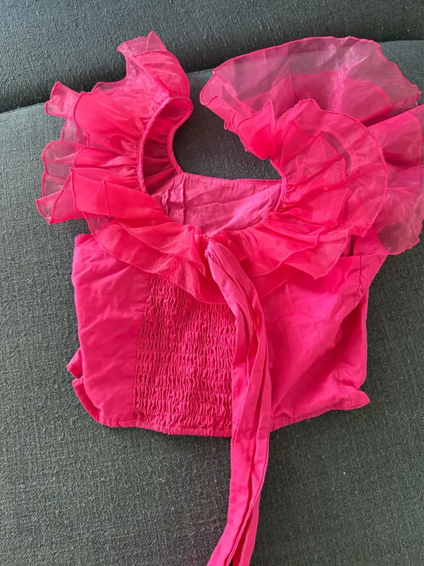 Pink Ruffle Sleeve Top with Tie Back Size M - Image 3