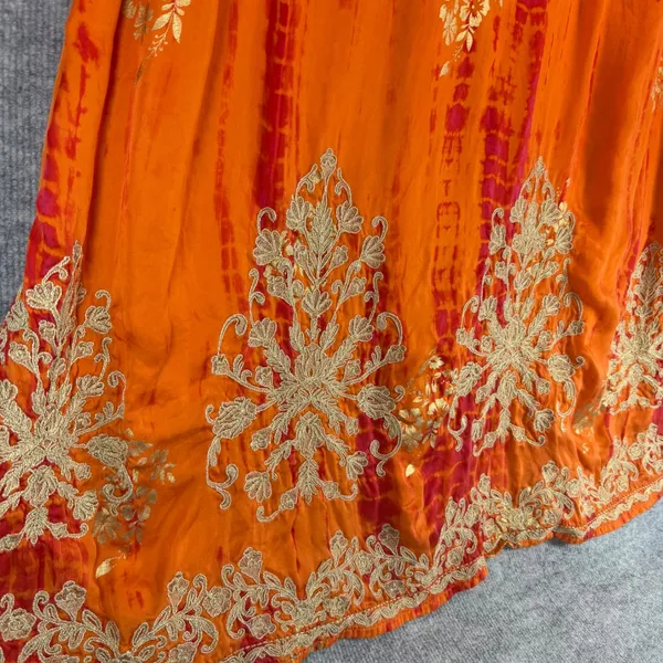 Soft Surroundings Size-L Maxi Dress Orange Tie Dye Metallic Gold Embroidered - Image 7