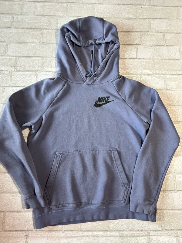 Nike Slate Blue Drawstring Pullover Hoodie with Black Logo - Image 2