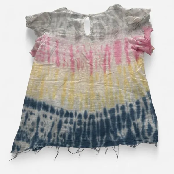 StarkX Tie-Dye Colorful rainbow Cotton Gauze Frayed Hem Top Luxury Boho M - Image 4