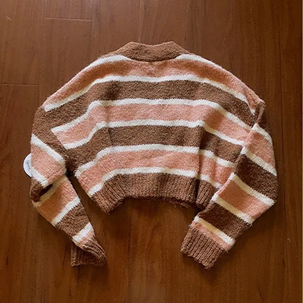 Lost + Wander Candy Says Cardigan Sweater Rust Multi Stripe Size Small NWT - Image 8