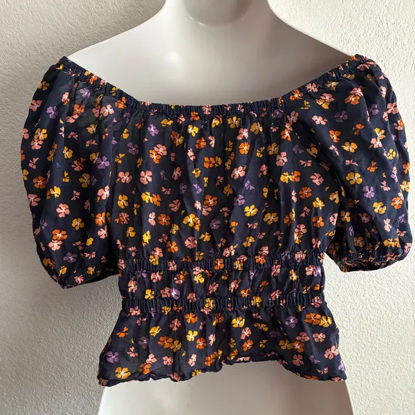 Madewell Puff-Sleeve Square Neck Smocked-Waist in Aloha Floral Crop Top S - Image 5