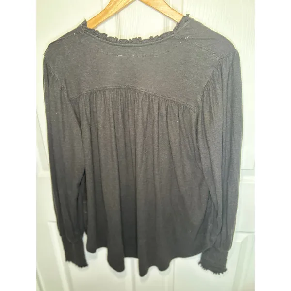 Free People We The‎ Free Peasant Top L Gray Natural Organic Cotton Smocked Boho - Image 4