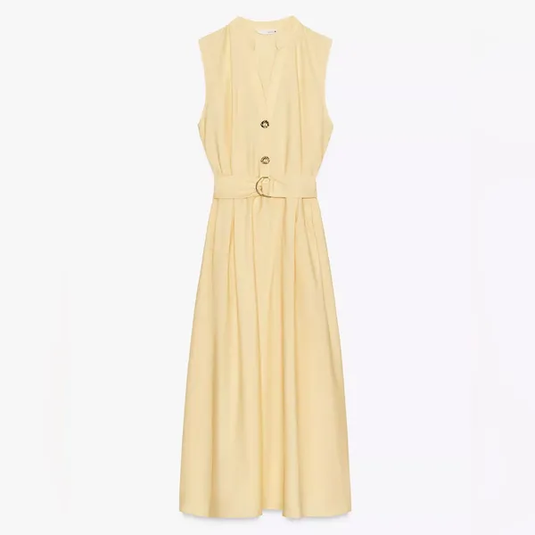 Nwt Zara Belted Poplin Midi Dress Butter Yellow Size S - Image 5