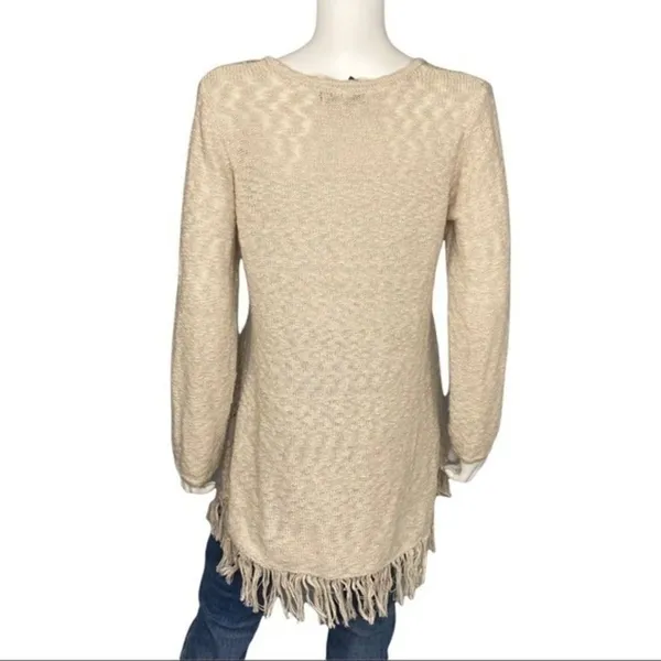 Style & Co Cream Tan Knit Fringe Boho Western Indie Desert Festival Sweater M - Image 3