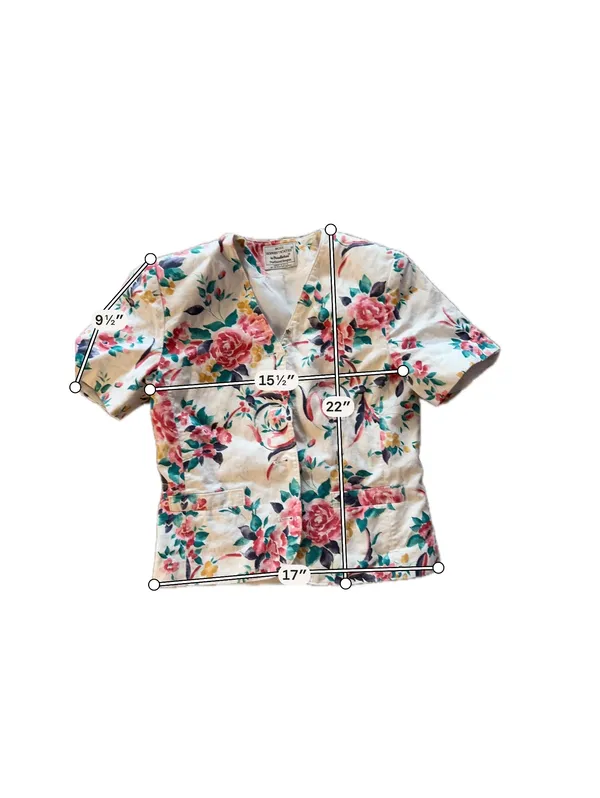 Pendleton Vintage Floral Button-Up Blouse with V-Neck and Short Sleeve - Image 5