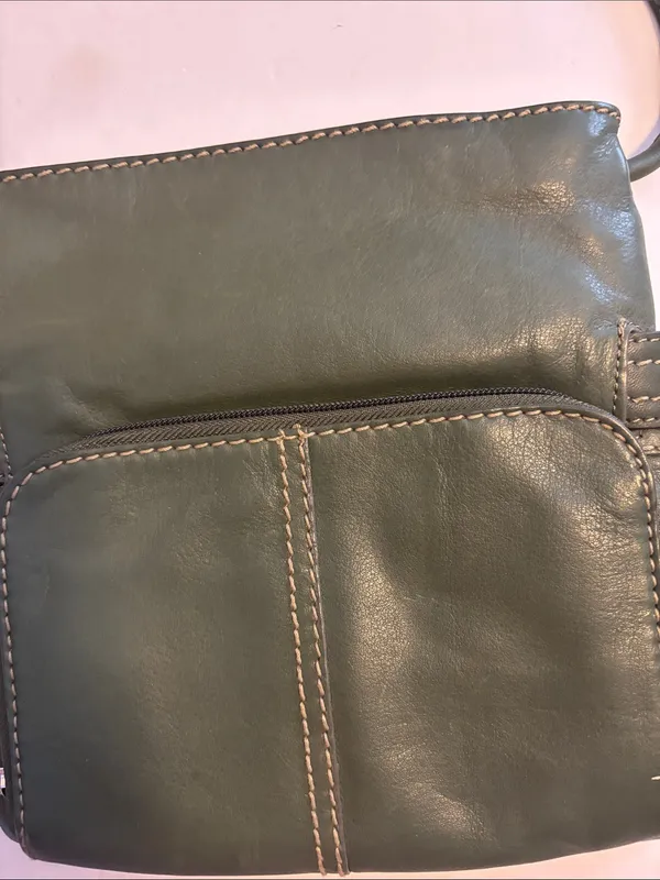 Tignanello Brand Olive Green Leather Crossbody With Distinctive Buckle Design - Image 3