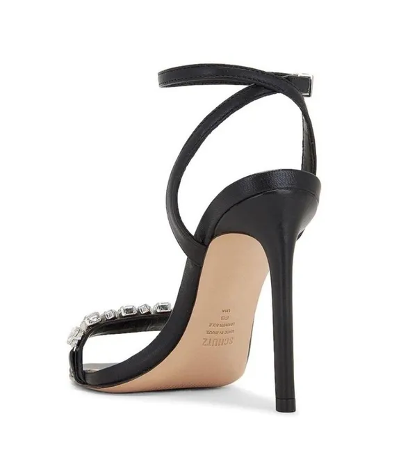 $138 Revolve Statement Black Lylah Strappy Rhinestone Sandal Heels 6 - Image 3