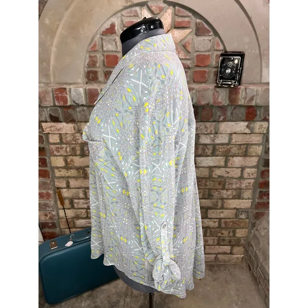 free people top button down blouse sheer geometric - Image 5