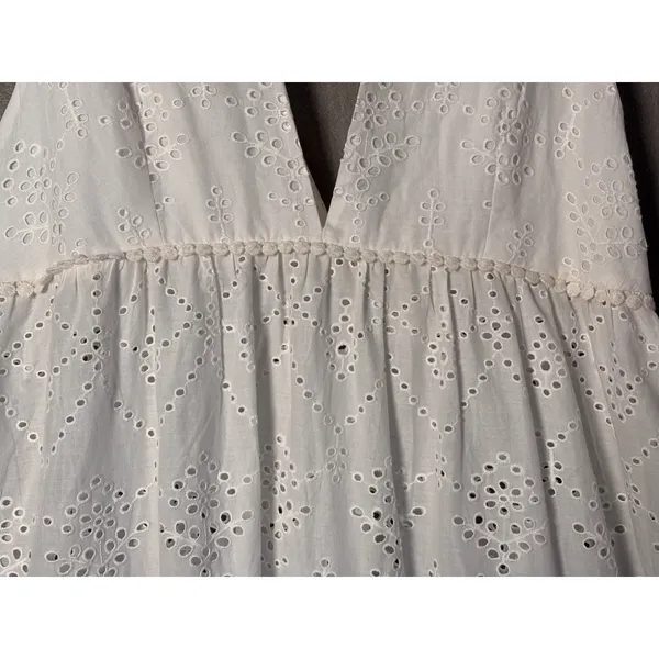 PilyQ Anne Eyelet Dress XS/S White Tiered Maxi Boho Coastal Unlined Coverup - Image 7