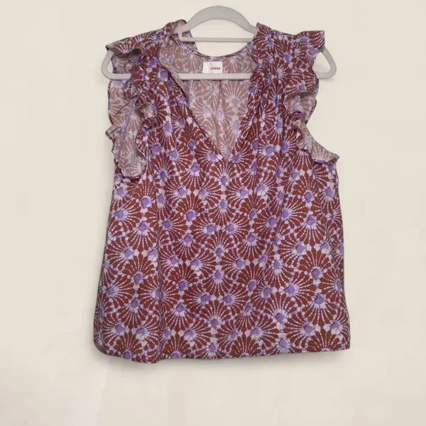Xirena Bex Boho Romantic Feminine Ruffle Moonshell Print Top | Size L - Image 2